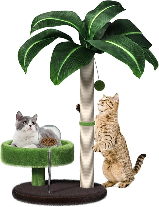 Cat Scratching Post with Bed, Cat Tree Tower Natural Sisal Cat Scratcher Cat Bed Cute Cat Tree for Kittens and Cats