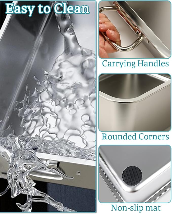 BNOSDM Cat Litter Box Stainless Steel, Metal Cat Litter Pan with Handles (17.7'' x 14'' x 6'') Rustproof High Sides Cats Toilet with Litter Sifting Scoop for Cats Rabbits