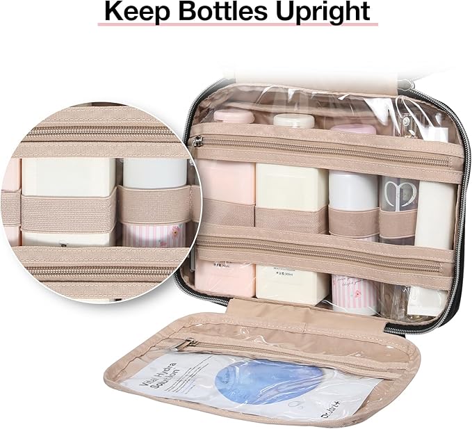 BAGSMART Toiletry Bag Hanging Travel Makeup Organizer with TSA Approved Transparent Cosmetic Bag Makeup Bag for Full Sized Toiletries, Medium-Grey