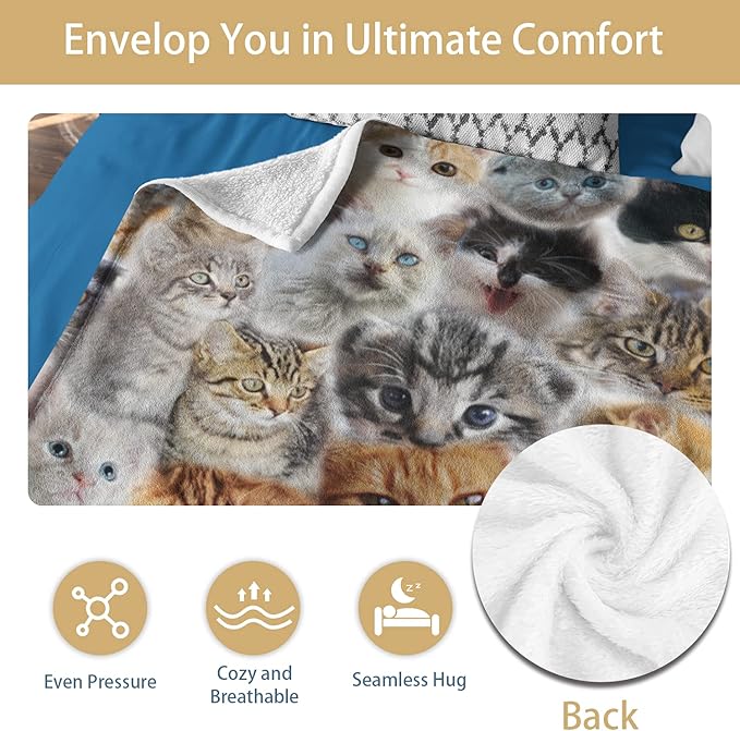 Twin Size Fleece Throw Blanket for Bed Couch Sofa, Fuzzy Soft Cozy Blankets and Throws Warm Lightweight Plush Blanket for Women Men, 60 x 80 inches, Cute Cats Pattern