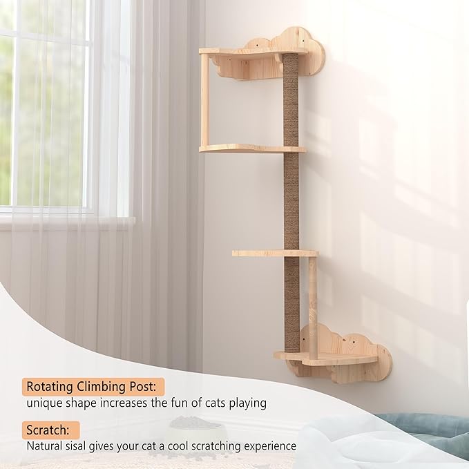 Transparent Capsule Cat Wall Furniture Set of 13, Cat Shelves with 2 Sisal Scratching Steps, 4 Tier Cat Scratching Post, Cat Bridge, Wall Mounted Cat Bed for Kitty or Cats up to 33 lbs