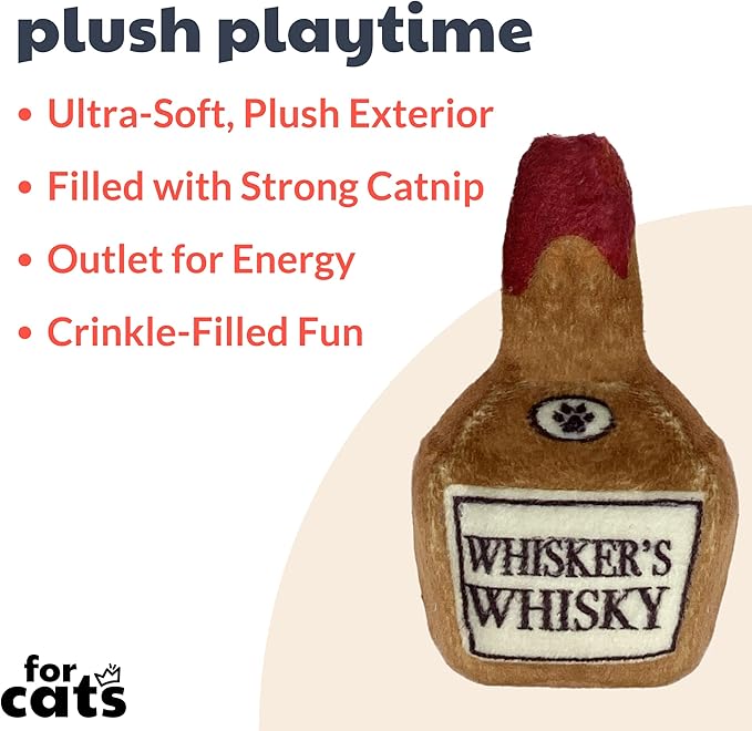 Huxley & Ket Plush Cat Toy | Whisker's Whiskey | Nappy Hour Strong Catnip Filled Cat Toy | Plush Interactive Kitten and Cat Toy with Catnip and Crinkle | Kittybelles