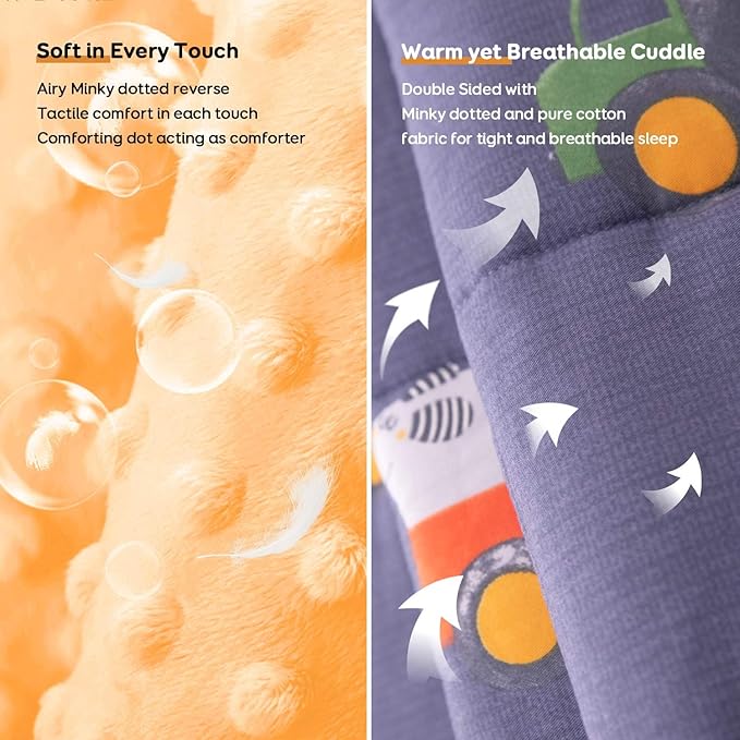 Uttermara Weighted Blanket 3 lbs, Ultra Cozy Minky Fleece and Cotton Sided with Cartoon Patterns, Reversible Heavy Blanket Great for Calming and Sleeping, 36x48 inches, Blue Car World