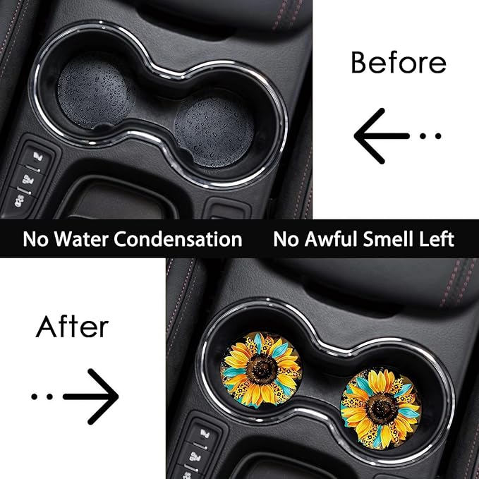 Car Coasters for Cup Holders,2 Pack Sunflowers Leopard Car Cup Holder Coasters,2.75" Universal Size Anti Slip Rubber Mat,Sunflowers Gifts for Women,Mom,Her,Wife,Girlfriend