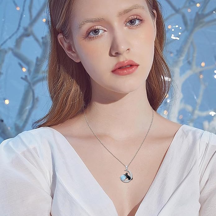 Animal Necklace 925 Sterling Silver Cat/Dog/Fox/Axolotl/Highland Cow Pendant Necklace Cute Animal Jewelry Graduation Gifts for Women