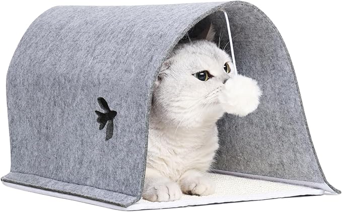 1pk 4-in-1 Modular Cat Tunnel/Scratcher/Cat Cave Lounger Bed/Cat Toy for Indoor Cats Up to 15 lbs- 21.7’’x 9’’x 7.9’’with Sisal Scratching Mat, Felt Tunnel, Catnip-Infused Toy Ball with Bell