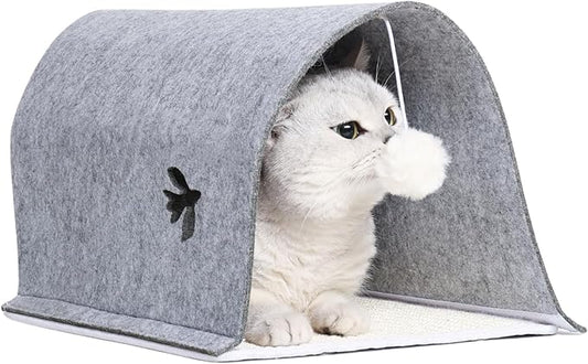 1pk 4-in-1 Modular Cat Tunnel/Scratcher/Cat Cave Lounger Bed/Cat Toy for Indoor Cats Up to 15 lbs- 21.7’’x 9’’x 7.9’’with Sisal Scratching Mat, Felt Tunnel, Catnip-Infused Toy Ball with Bell