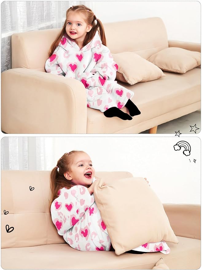 KFUBUO Wearable Blanket Hoodie for Kids Toddlers Sherpa Blanket Sweatshirt With Pocket Cute Hoodies 2-6 Year Old Girl Boy Gifts for Kids
