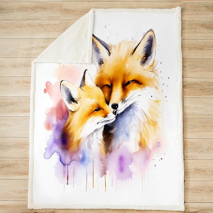 Cute Fox Plush Blanket Cartoon Fox Fleece Throw Blanket 3D Animal Theme Sherpa Blanket for Sofa Couch Bed Nature Microfiber Fuzzy Blanket Room Decor King 87x95 Inch