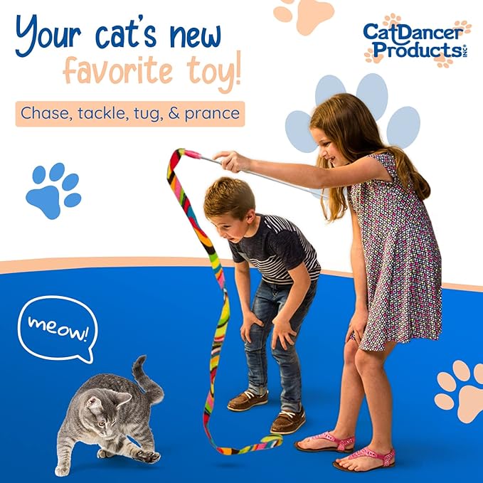 CAT DANCER Products Cat Charmer Interactive Cat Toy, Safe Teaser Wand, Colorful Fabric Ribbon Safe Flexible Exercise Toy, 2-Pack, Multi-Color, Pattens Vary