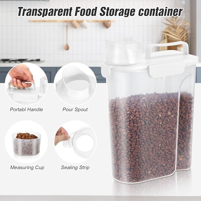 TBMax Cat Food Storage Containers 2 Pack, Portable Dog Food Container Dispenser with Large Spout & Measuring Cup, Airtight Travel Pet Food Storage Bin for Dog Treat Bird Seed Container