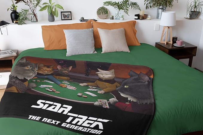 INTIMO Star Trek The Next Generation TNG Cat Characters Playing Cards Fleece Plush Throw Blanket 60" x 48" (152cm x 122cm)