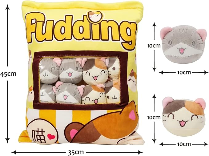 Cute Cat Plush Pillow Toy, 8" Removable Fluffy Animal Doll, Soft Cotton Stuffed Sofa Chair Decor for Kids & Girls