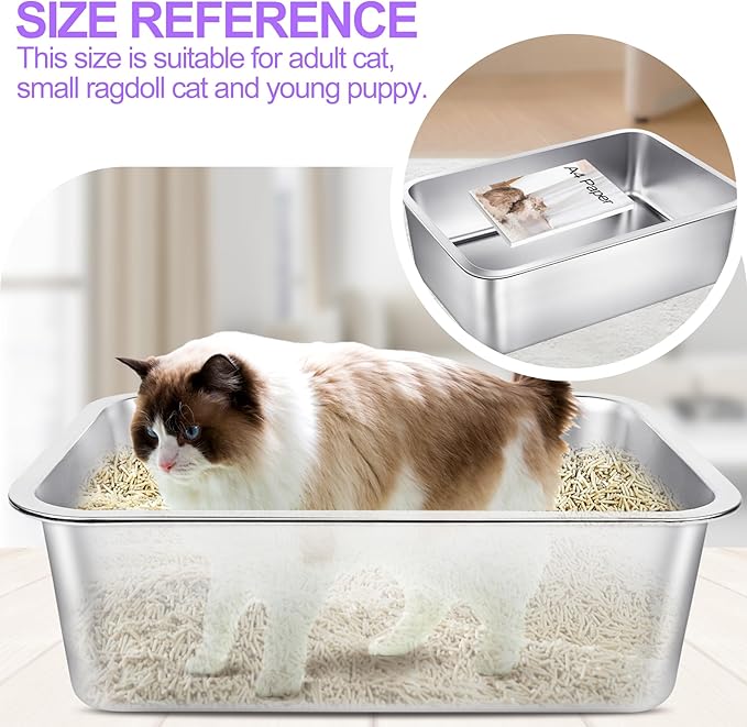 3 Pack Stainless Steel Cat Litter Boxes 23.6"L x 15.7"W x 7.9"H Extra Large Metal Litter Boxes with High Sides Sturdy Aluminum Litter Pans for Pets No Smell, Non Stick, Easy to Clean (XXL)