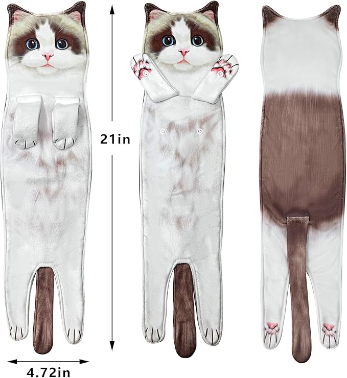 PAT JUUMG Funny Cat Hand Towels for Bathroom & Kitchen Decor - Super Absorbent Soft - Housewarming & Cat Lovers' Gifts