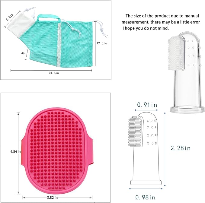 Adjustable Multifunctional Anti-Bite Shower net Bag，Cat Grooming Mesh Bag, Cat Bathing Bag，Cat Bath Brush and Pet Finger Toothbrush(B-Pink)