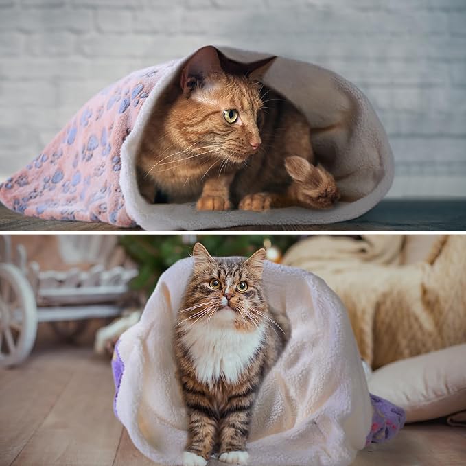 Peryiter 4 Pcs 24 x 22 Inch Cat Sleeping Bag Cat Puppy Bed Cave Kitty Sack Sleeping Bed Warm Soft Puppy Burrow Pad Sack Bag for Cats and Small Dog Cat Hideaways Pet Mat Paw Print