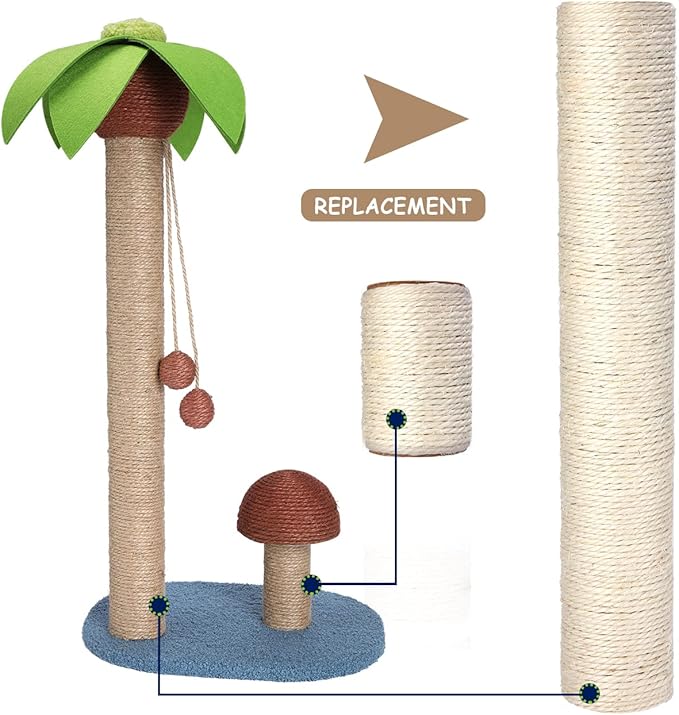 PowerKing Natural Sisal Replacement Scratching Post, 4 Pieces M8 Cat Scratch Post Refill Pole Parts for Refurbishment, White, Include Screws, 15.74''+11.88''+7.87''+3.93''