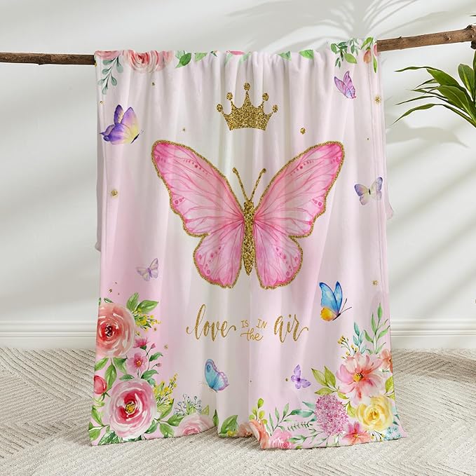 Butterfly Throw Blanket for Girls Teens Women Toddler Watercolor Blanket Soft Fuzzy Flannel Bed Blanket Plush Butterfly Birthday Gifts for Women Girls Mom Kids Teens Adults,60”x80”