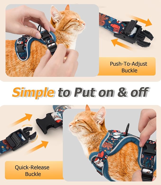 Halypet Cat Harness and Leash Set [MAX Safety 4th-Gen Upgrade] Escape Proof Adjustable Cat Leash Comfortable Soft Vest Easy to Wear Kitten Harness with Reflective Strip for Cats Walking, XS Night Blue