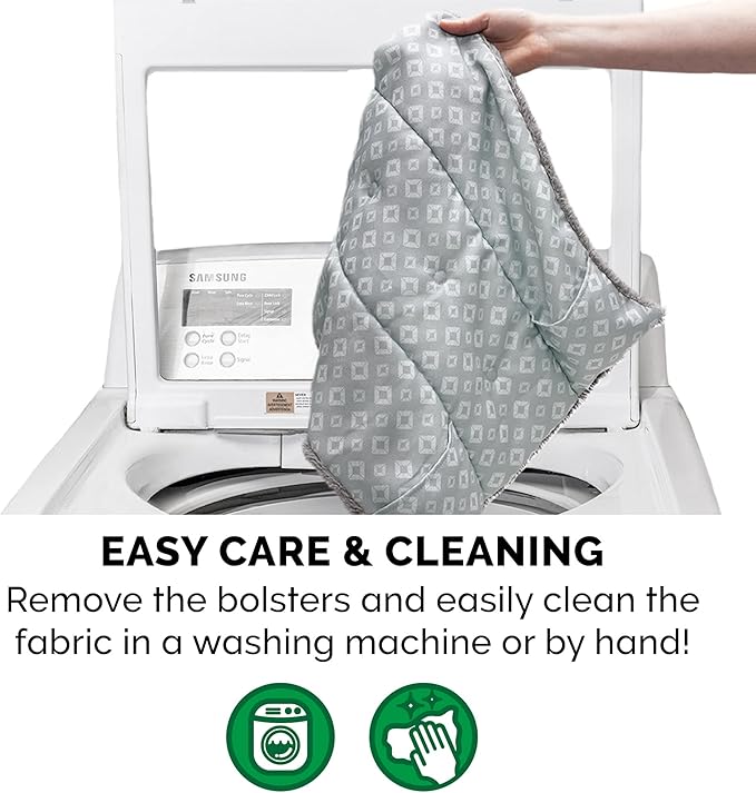 Furhaven Cat Bed for Indoor Cats, Washable w/ Removable Bolsters, For Pets Up to 9 lbs - Plush & Diamond Print Cuddle Loaf Mat - Gray, Small