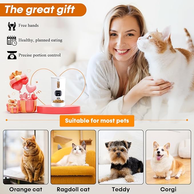 Automatic Cat Feeder Camera: Easy Setup Timed Smart Dog Feeder WiFi - 2-Way Audio 5G Pet Food Dispenser APP Control for Multi-Cat 2 Pack