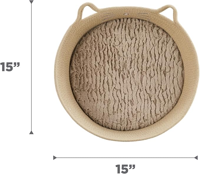 Catstages Bed & Basket Retreat 2-in-1 Cat Bed with Removable Cushion, Plush, Cotton Rope, Tan