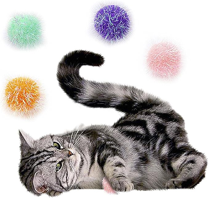 Cat Ball Toy Cat Toy Pom Pom Sparkle Fuzzy Balls 2 Inches Interactive Cat Toy Assorted Color 12 Pack