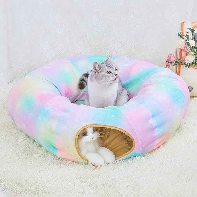 Cat Tunnel Bed, Cat Tunnels Cat Toys for Indoor Cats S-Shape Cat Tube and Cat Donut Tunnel Cave Large Cat Toys Interactive Cat Stuff Supplies