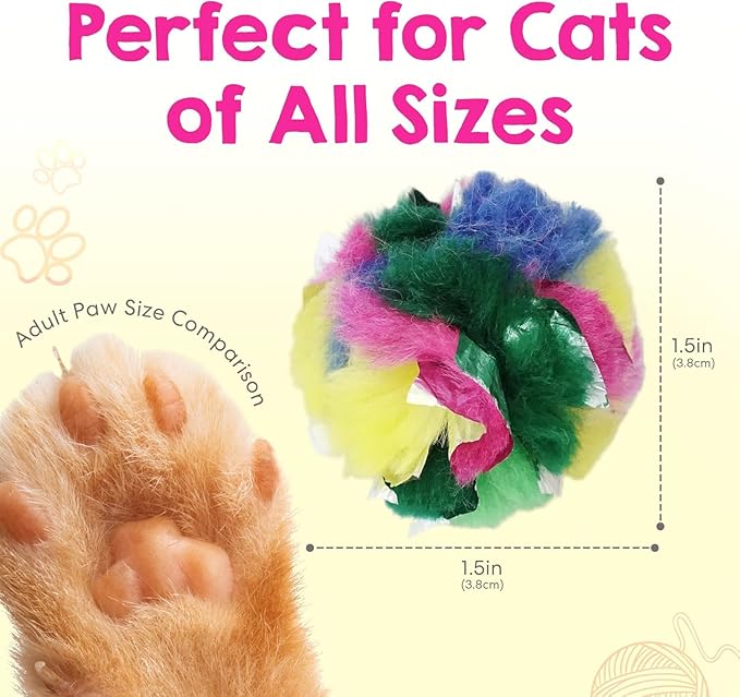 Cat Crinkle Balls 1.5 Inch (50-Pack) - Mini Crinkle Cat Toys for Indoor Cats - Multi-Color Crinkle Cat Toy - Cat Toys Crinkle Balls to Keep Fit and Active - Canadian-Made Crinkle Balls for Cats
