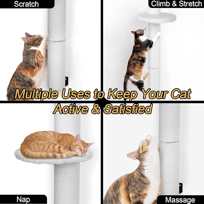 Cat Wall Scratcher, 36.2 Inch Tall Cat Scratching Post for Indoor Cats Adults & Kitten, Durable Sisal Cat Scratch Post with Cat Wall Shelves, 4.1 Inch Large Diameter Sturdy Cat Pole