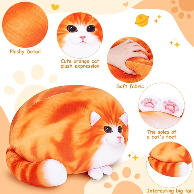 Achwishap Cat Plush,Soft Cat Stuffed Animals,Kawaii Cat Plush Toys,Cute Plushies Cat Body Pillow,Kitten Stuffed Animal Hugging Pillows Plushies Gifts for Kids Adults Birthday(Orange Cat,18”)