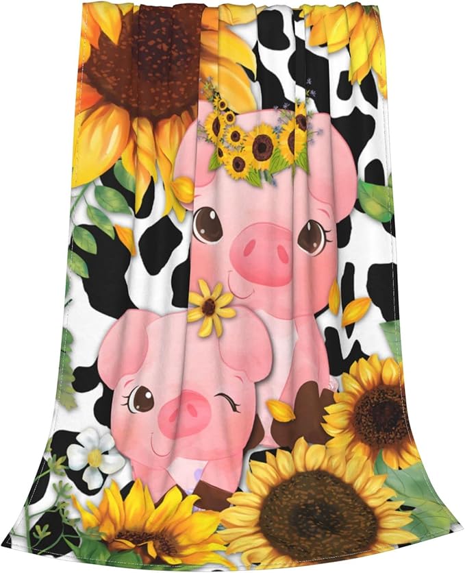 Fuzzy Throw Blanket 350 GSM Fleece Ultra-Soft Microfiber Blanket for Adults Kids Gift Couch, Sofa, Bed Pig Cow Sunflower 80"x60"