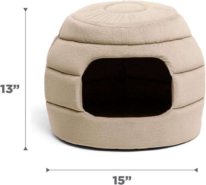 Best Friends by Sheri 2 in 1 Honeycomb Convertible Cat and Dog Cave Bed, Ilan Microfiber, Wheat, Standard