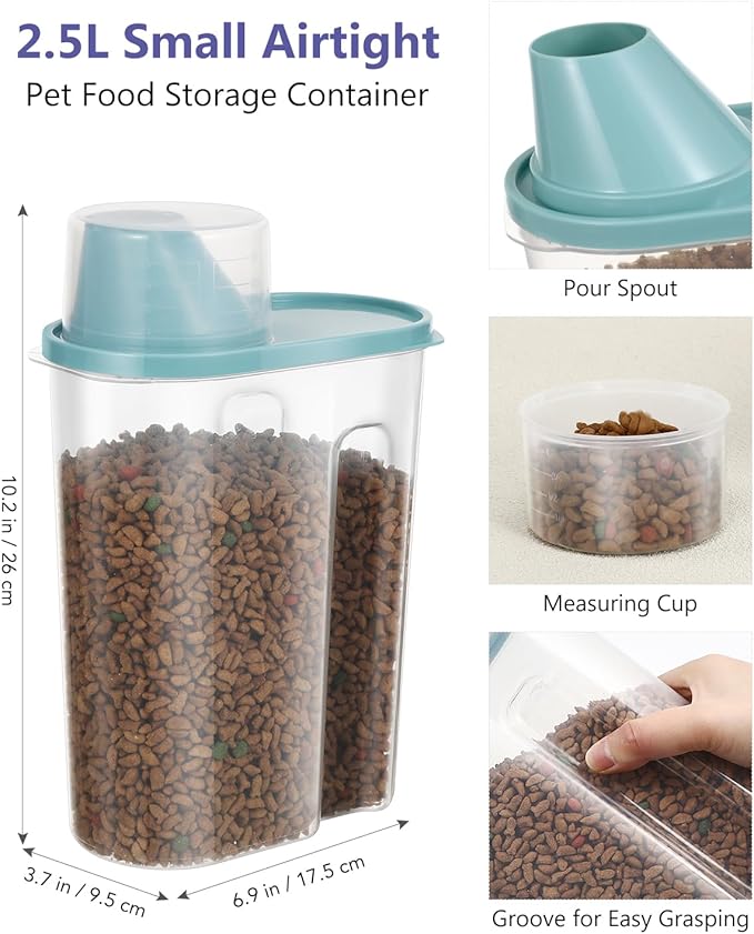 ANVS Airtight Collapsible Pet Food Container With Casters, Scoop and Small Container - Keeps Up To 20lbs Dry Dog Food Fresh (Grey)