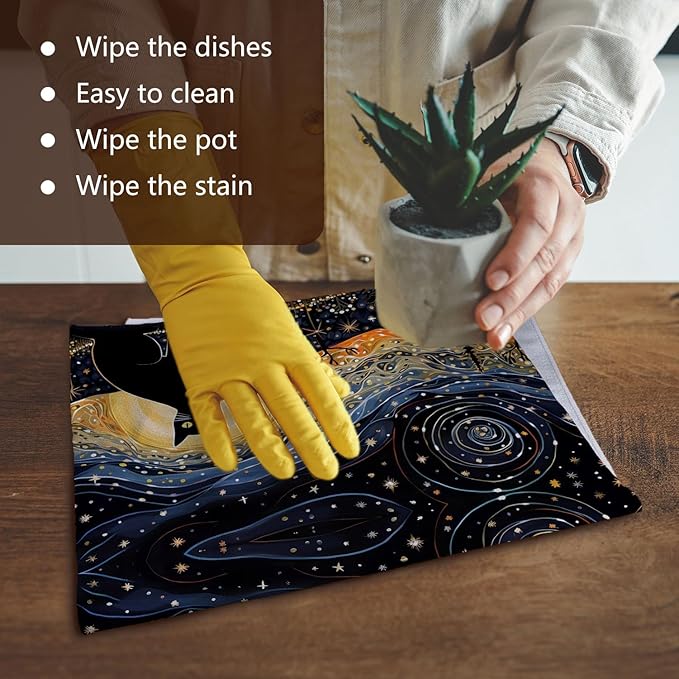 Black Cat Kitchen Towels - Black Cat Decor,Cat Kitchen Decor,Black Cat Gifts for Women,Cat Dish Towels,Cat Hand Dish Tea Towels 16×24 Inch,Cat Gifts for Cat Lovers,Cat Towels for Women, Small