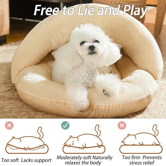 Bed for Dog and Cat, Pet Bed, Ultra Soft Cute Plush Slipper Cat Cave Bed, Anti Slip Warm Pet House Nest, Self-Warming, Ideal for Indoor Use - Fits up to 25lbs (30"X22", L, Light Brown)