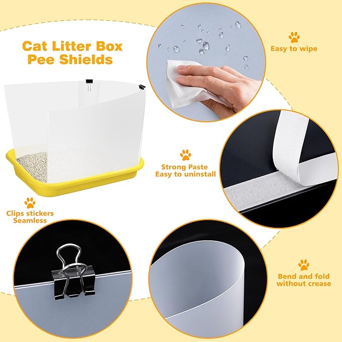 6 Pcs Cat Litter Box Pee Shields, Cat Litter Box Splash Guard for Open Top Litter Pan | Frosted | Easy Clean | 14.5"×11.5" (Litter Box Not Included)