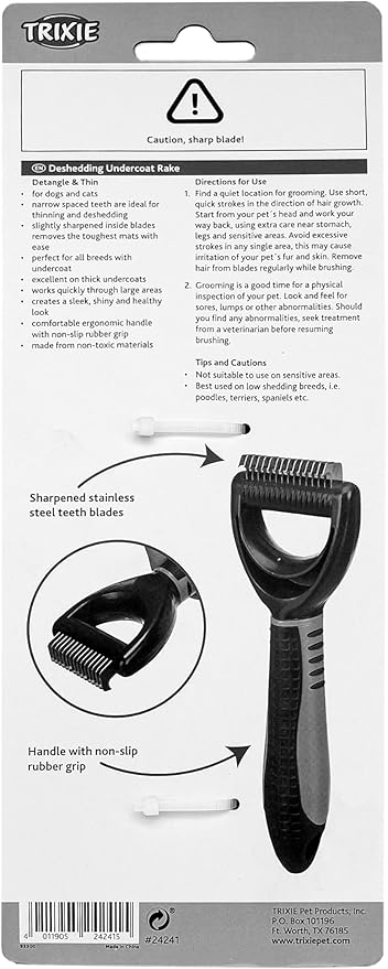 TRIXIE Pet Deshedding Undercoat Rake, For Cats and Dogs, Detangle and Thin 2" x 7" (5x18cm)