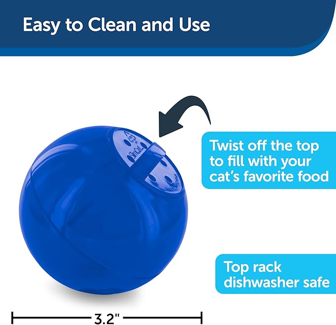 PetSafe Slimcat Slow Feeder Ball for Cats - Interactive Puzzle Game for Your Cat - Fill with Food and Treats - Great for Indoor Play for Kittens and Adult Cats, Portion Control and Fast Eaters (Blue)
