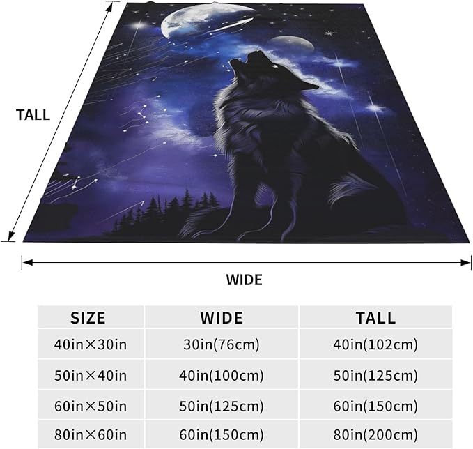 Wolf Blanket Gifts for Women Men Kids Soft Warm Lightweight Cozy Moon Wolf Theme Throw Blankets for Bed Sofa Living Room Couch Home Decor 50"x60"