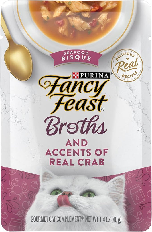 Purina Fancy Feast Lickable Wet Cat Food Broth Topper Seafood Bisque and Accents of Real Crab - (Pack of 16) 1.4 oz. Pouches