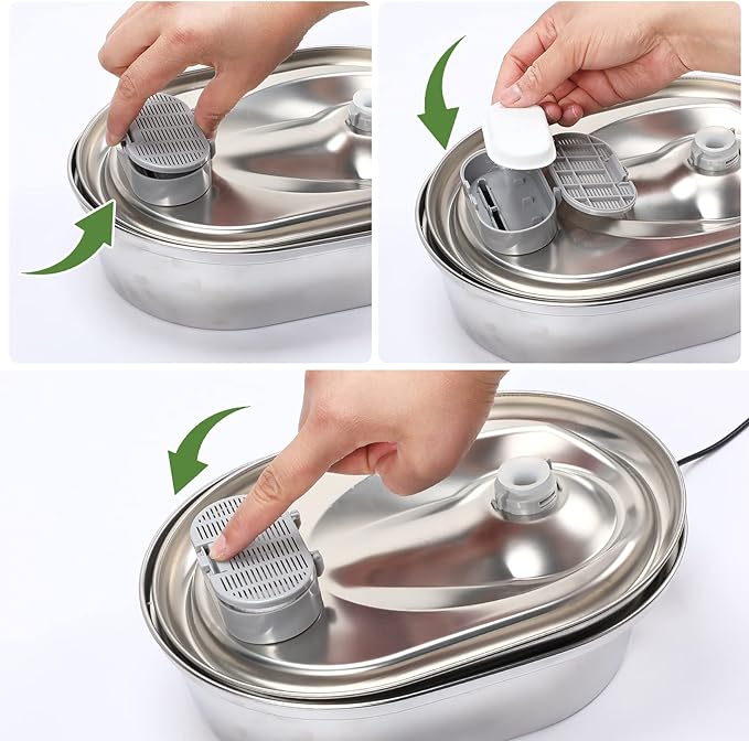 16 Pcs-8 Pack Cat Fountain Filters with 8 Sponges, Pet Replacement Filters for Stainless Steel 108oz/3L, 67oz/2L Pet Fountain