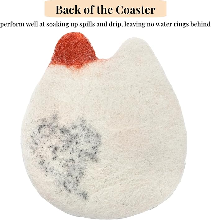 4 Pack Felt Cat Coasters, Durable Wool Cute Cat Themed Cup Coasters for Drinks, Creative Funny Cartoon Moisture Absorbent Mugs Mats Pads for Cats Lover, Home Decor, Table Protection