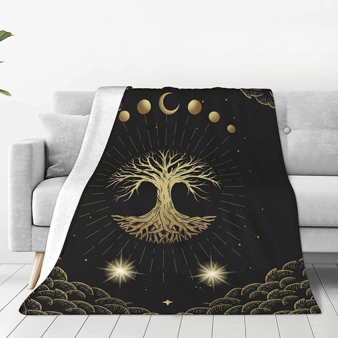 Moon Sun Mystic Tree Throw Blanket Soft Cozy Plush Warm Fleece Blanket for Sofa Couch Bed 60"X50"