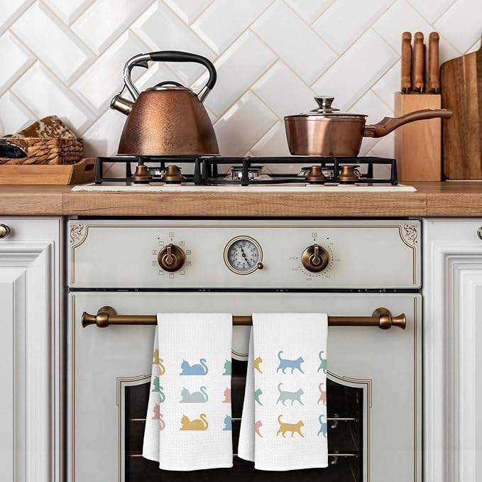 Cute Cat Kitchen Towels Set of 2 Cat Mom Gifts for Women Cats Gifts Tea Towels for Cat Lovers Cute Towels Decorative Set for Kitchen & Bathroom Cat Kitchen Accessories 16×24 Inch