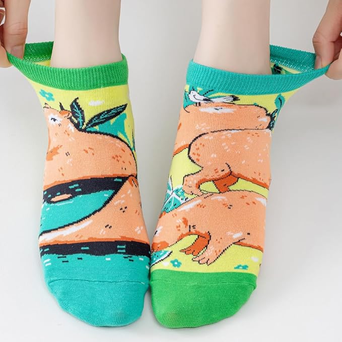 2 Pairs Funny Cartoon Animal Print Cotton Ankle Socks for Women Teens