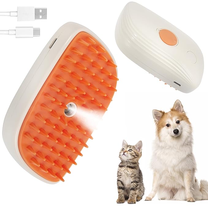 3 in 1 Steam Cat Hair Brush: Spray, Massage and Bath Cleaning for Dogs and Cats, Soft Silicone Brush for Hair Removal, Self-Cleaning Feature for Easy Use