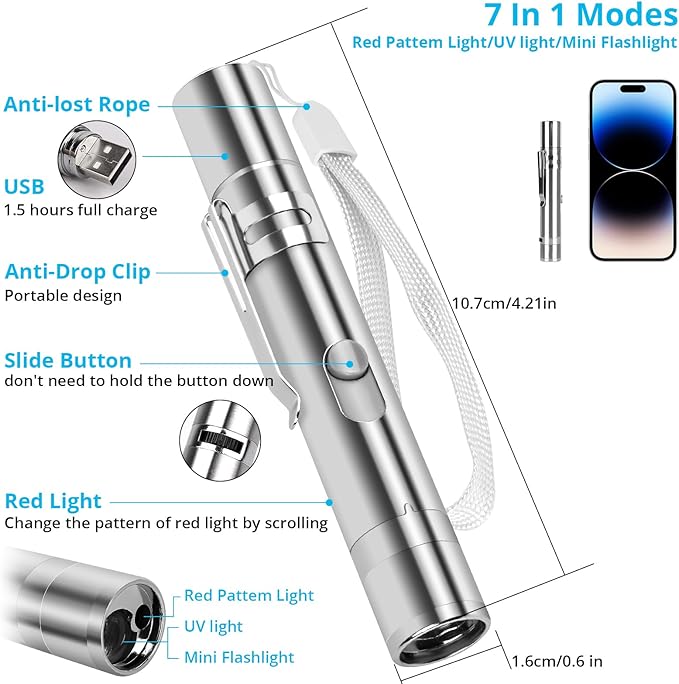 Cat Toys, Cat Toy Red Pointer for Indoor, Rechargeable, 5 Adjustable Patterns, 3 Modes Training Chaser Pet Toy Pointer, Interactive Pet Cat/Dog Toy for Cats Fun Playing Exercise