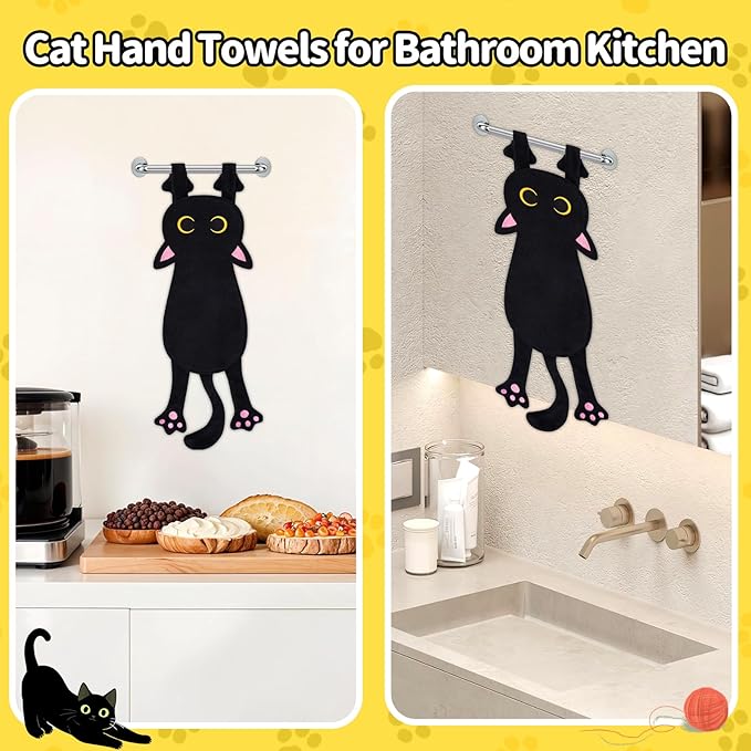Black Cat Funny Hand Towels for Bathroom Kitchen,Cute Decorative Hanging Face Towels,Super Absorbent Soft Kitchen Towels,Cat Lovers Gifts for Kids Girls Women